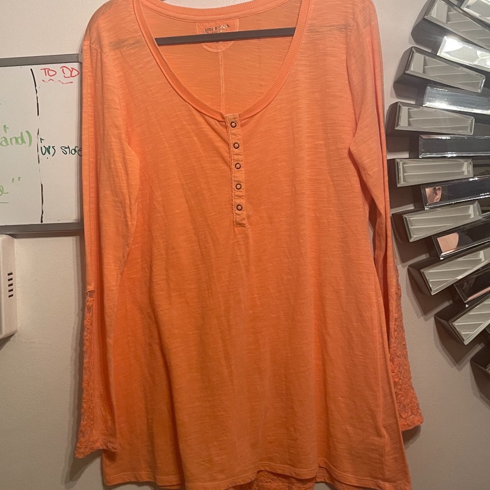# XL V-Neck Henley with Lace Detail